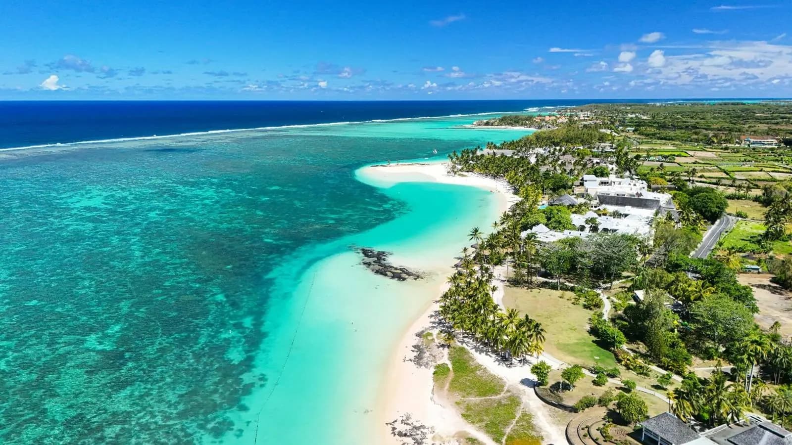 Aerial drone view of Mauritius beach